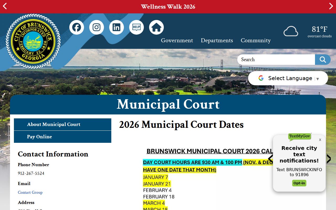 Brunswick court records 2026 Municipal Court calendar