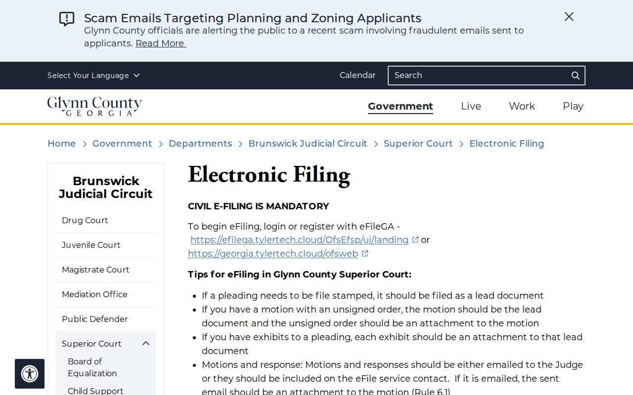 Glynn County docket search and electronic filing instructions