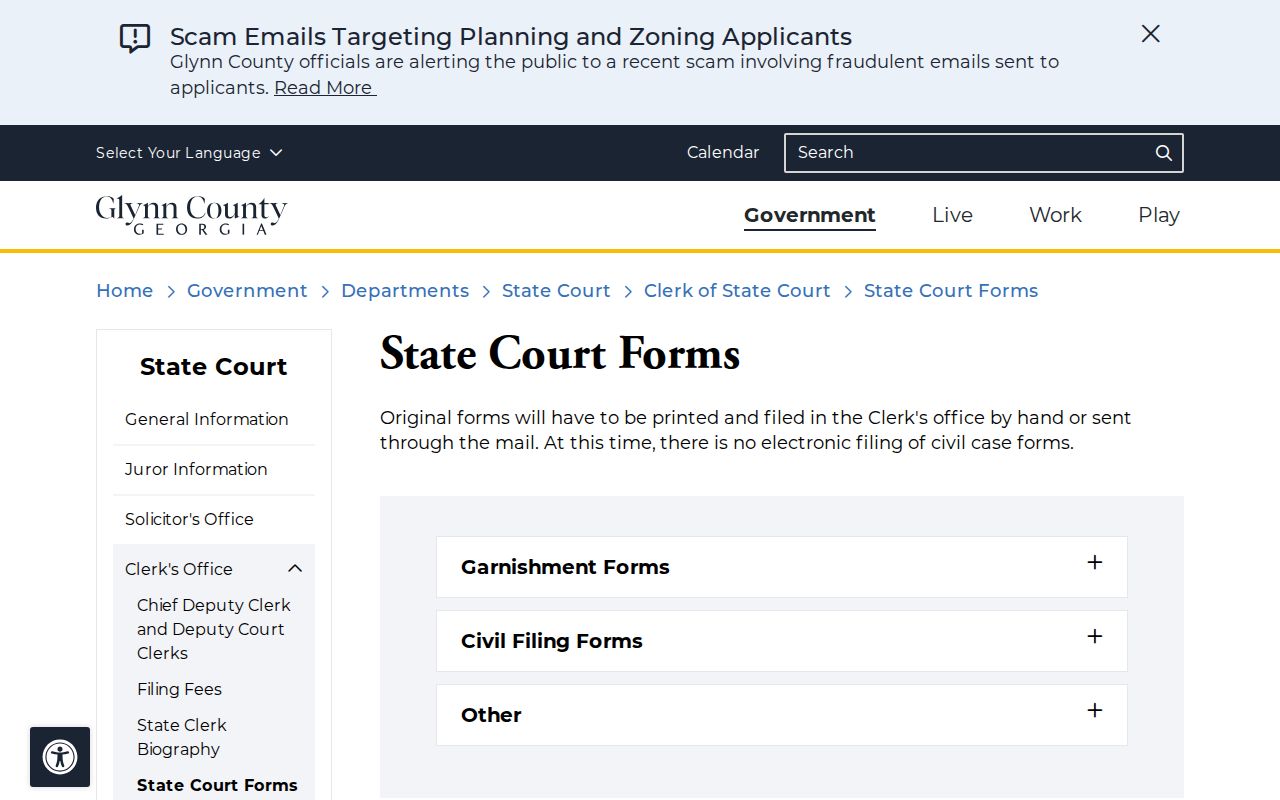 Glynn County civil docket State Court forms