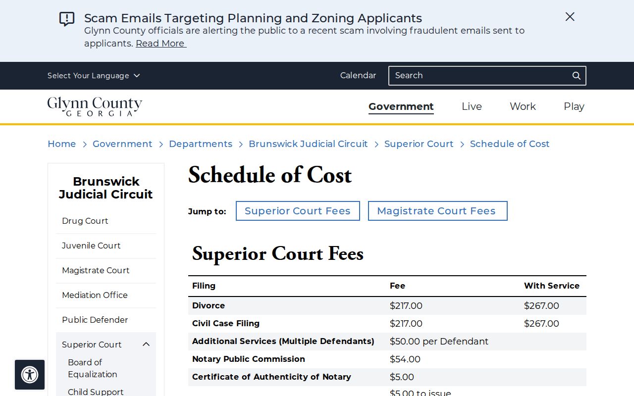 Glynn County civil docket Superior copy fees