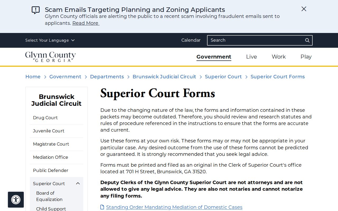 Glynn County civil docket Superior Court forms