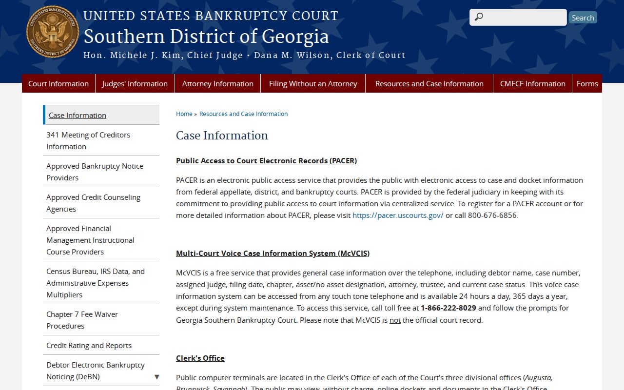 Bankruptcy public terminal for Glynn County federal court records