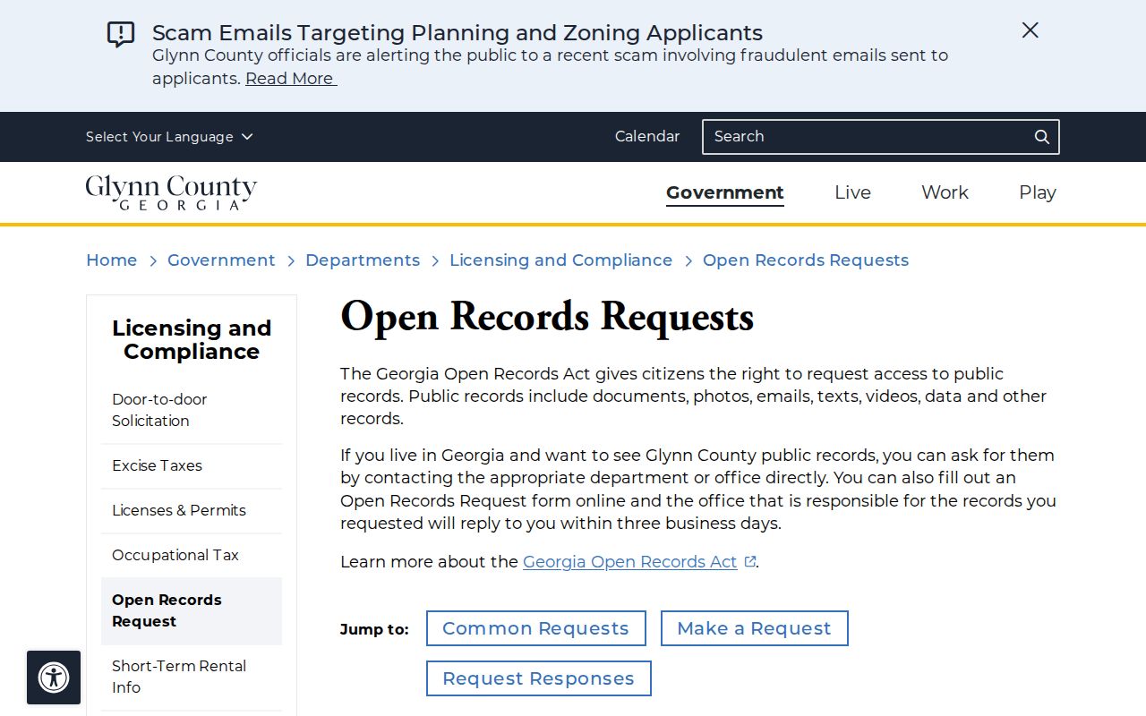 Glynn County court records and open records routing