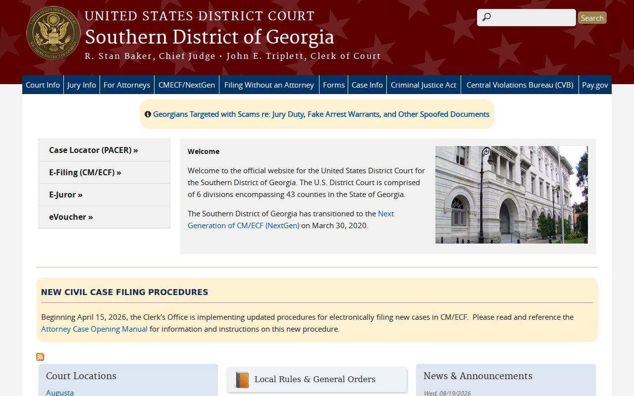 Glynn County criminal docket federal Brunswick Division