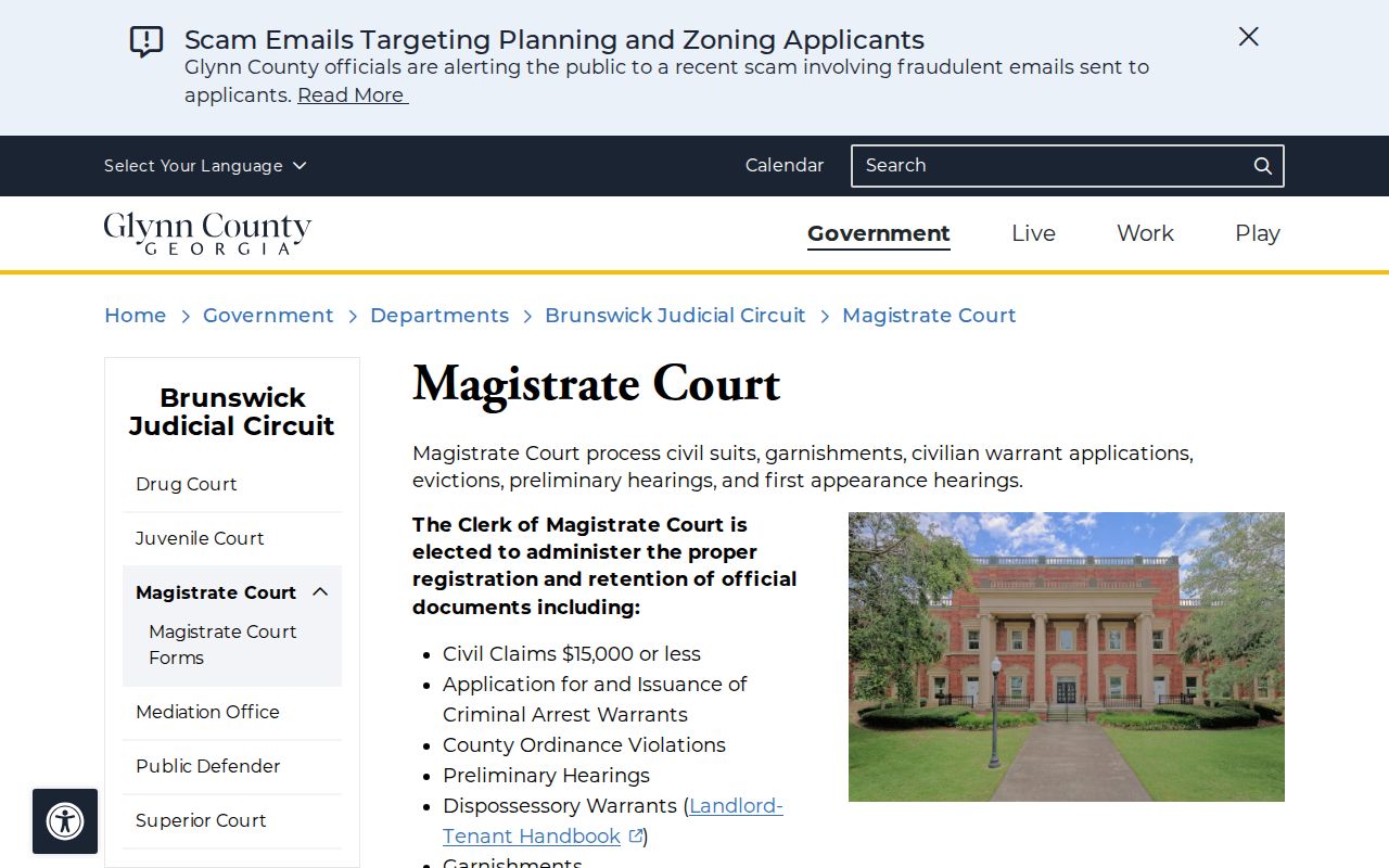 Glynn County court docket Magistrate Court information