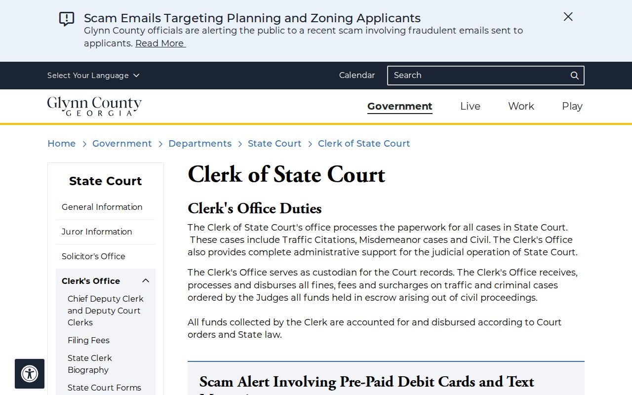 Glynn County court docket State Court clerk information