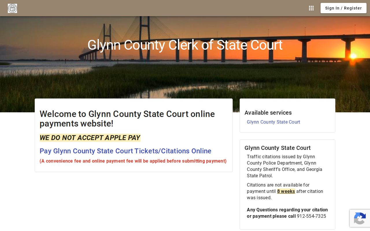 Glynn County traffic ticket payment posting notice